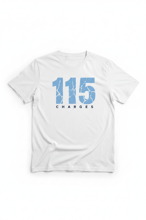 115 Charges graphic printed on a white t-shirt